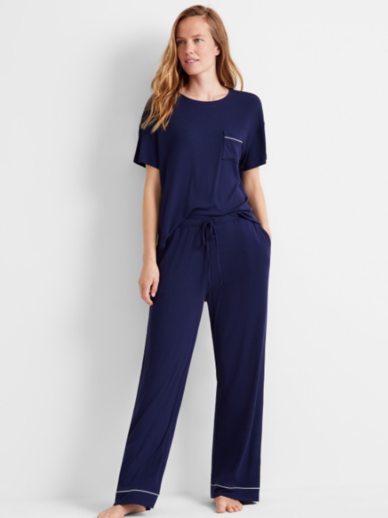 State Of Day Ribbed-Knit Pajama Set Of 2, Created For Macy's - Navy Blaze Large